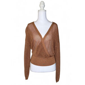WHBM Metallic Bronze Surplice Knit Top XS ✨ Shimmer Lightweight-NWOT